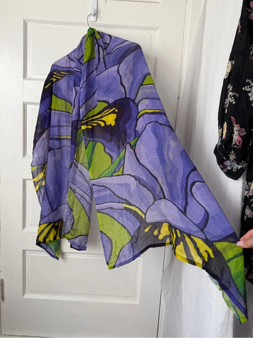 Vida Art Lightweight Modal Purple Abstract Iris Floral Print Scarf Wrap Festival